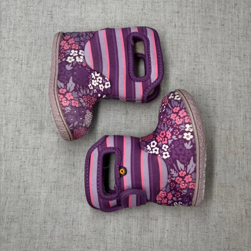 Bogs Baby Boots Purple Pink Floral‎ Print Waterproof Insulated Baby Size 4